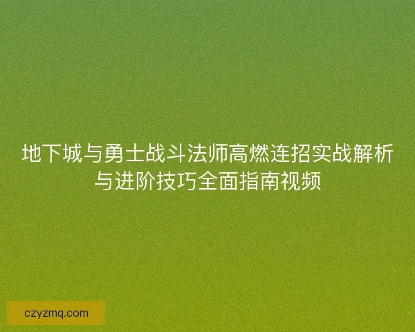 地下城与勇士战斗法师高燃连招实战解析与进阶技巧全面指南视频
