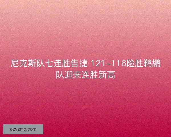 尼克斯队七连胜告捷 121-116险胜鹈鹕队迎来连胜新高